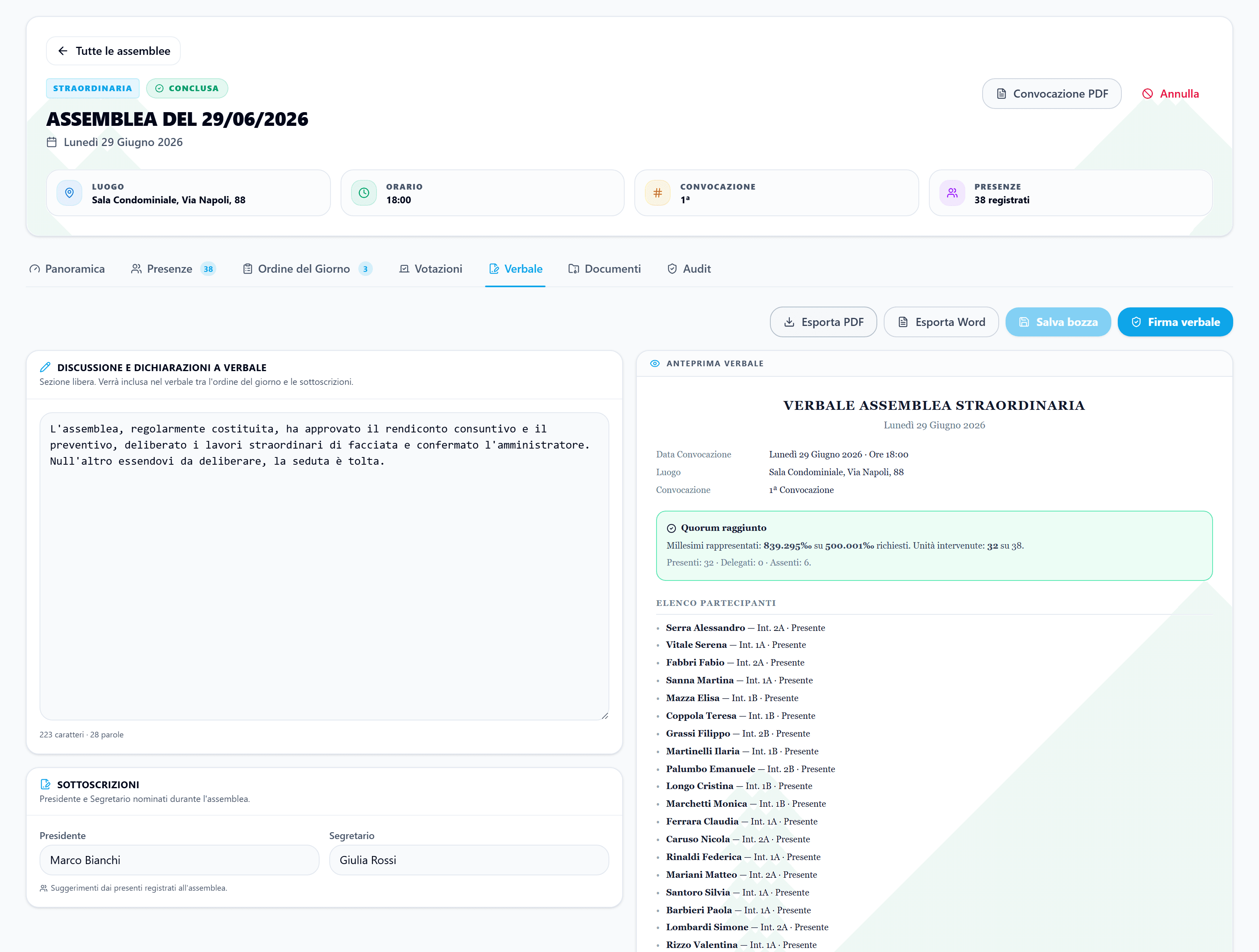 Nexia Home: verbale di assemblea con quorum