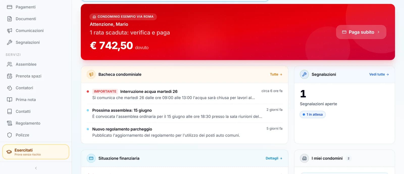 Portale condòmini di Nexia Home: rata da pagare, bacheca avvisi e segnalazioni