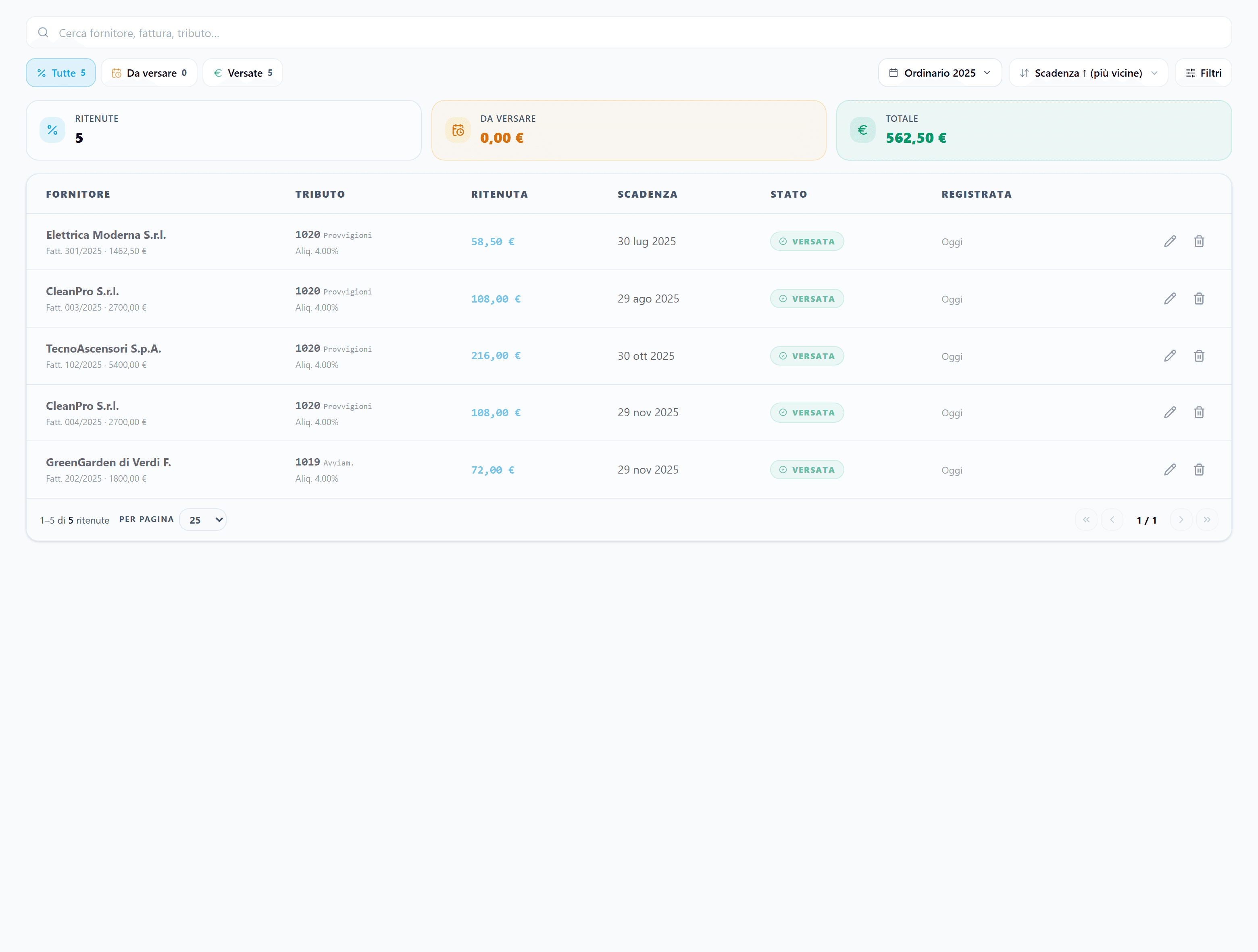 Nexia Home: ritenute d'acconto con codici tributo e scadenze